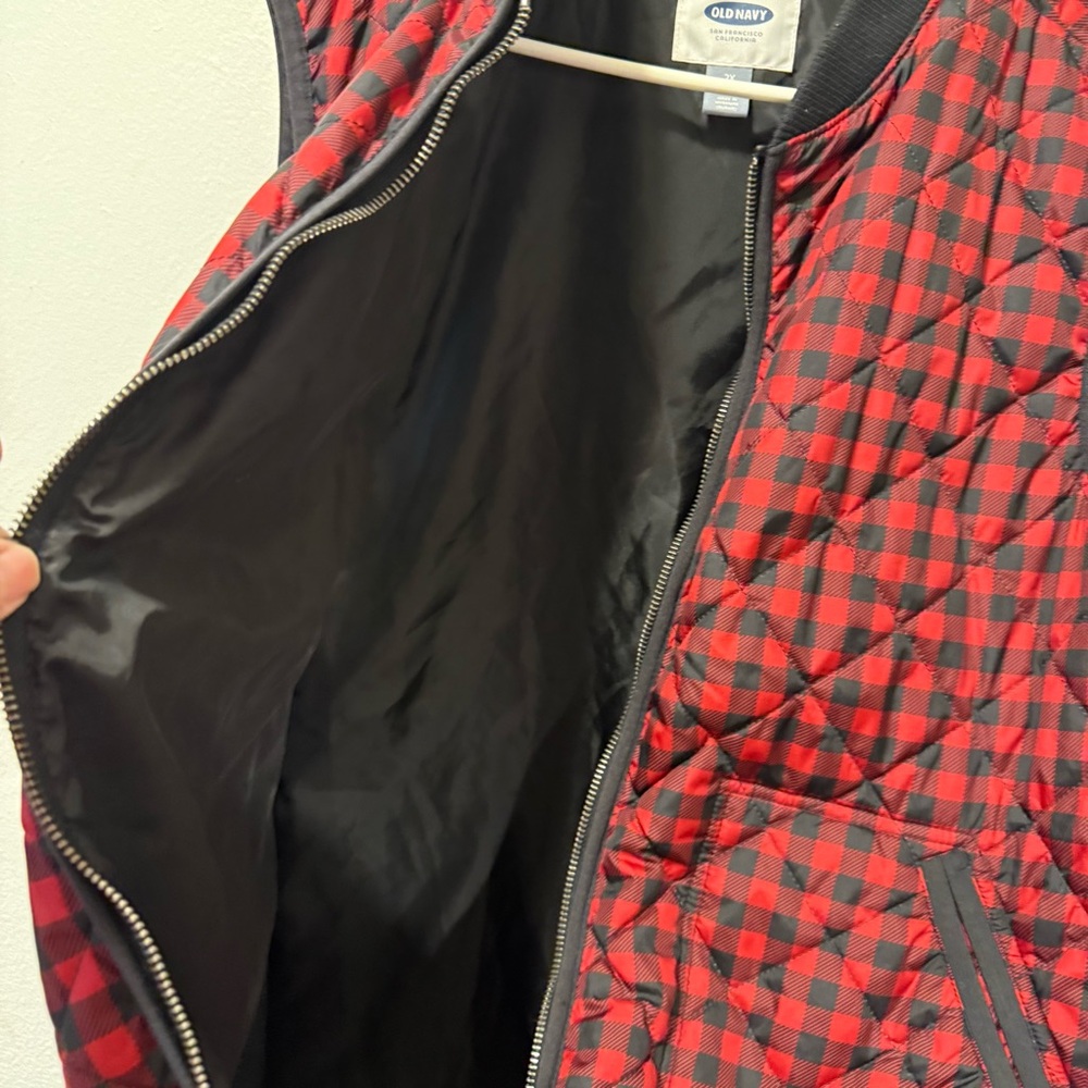 Old Navy Black Check Quilted Outerwear Vest Women's 2X Full Zip Rib Collar - Picture 8 of 10